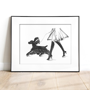 Cocker Spaniel dog wall decor, charcoal drawing art print, figurative art, dog lover gift, dog drawing, energetic dog fashion illustration