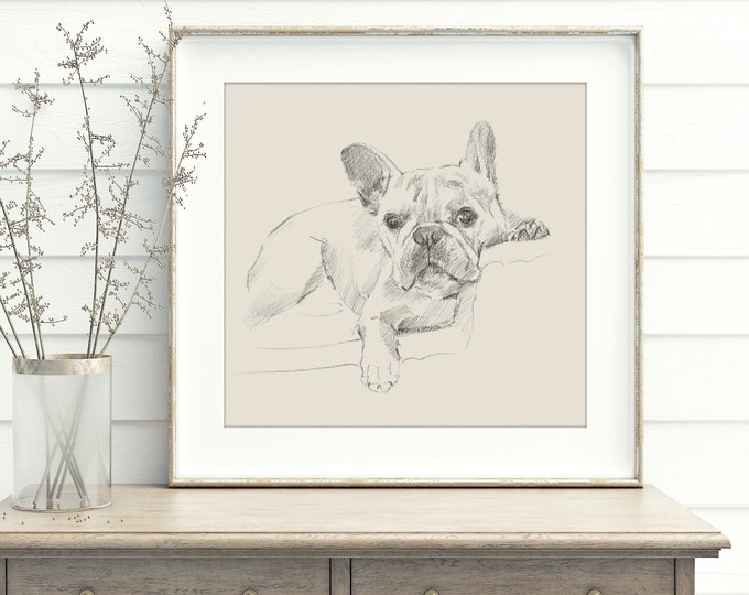 French Bulldog Art Print. Contour Drawing. Artist Ethan Harper. Cute Gifts for Dog Lovers. Dog Wall Decor.