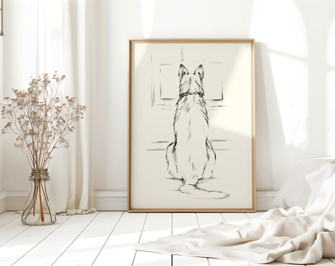 German Shepherd Wall Art Prints Best Memorial Gifts -  Antique Style German Shepherd Drawing - Pencil Dog Sketch Painting For Wall Decor