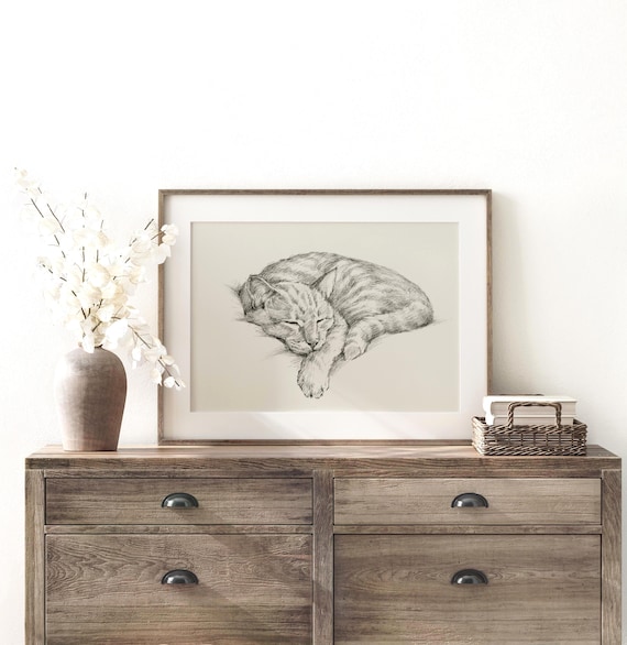 Cat Portrait Wall Art Print - Cat Drawing Poster for Pet Memorial Gift - Cat Artwork Illustration by Ethan Harper