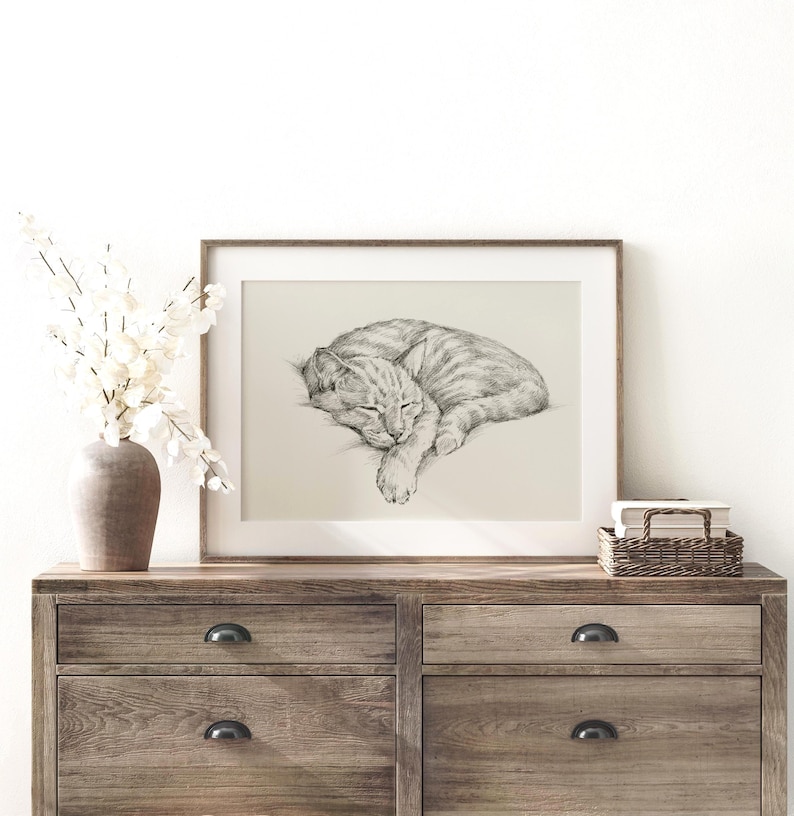 Cat Portrait Wall Art Print - Cat Drawing Poster for Pet Memorial Gift - Cat Artwork Illustration by Ethan Harper image 1