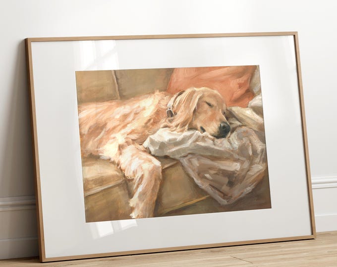 Golden Retriever Fine Art Print: Ethan Harper's Dog Painting for Wall Decor, Pet Lovers & Nursery Artwork