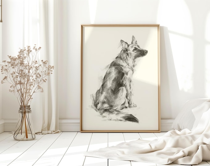 German Shepherd Memorial Portrait by Ethan Harper - Dog Remembrance Wall Art Sympathy Gift For Dog Lover - Loss Of Pet Wall Art Prints