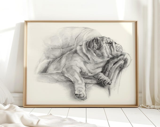 English Bulldog Wall Art - Sleeping Bulldog Painting Ideal Bedroom Decor or Housewarming Gift-Vintage Pet Artwork Unique Gift for Dog Lovers