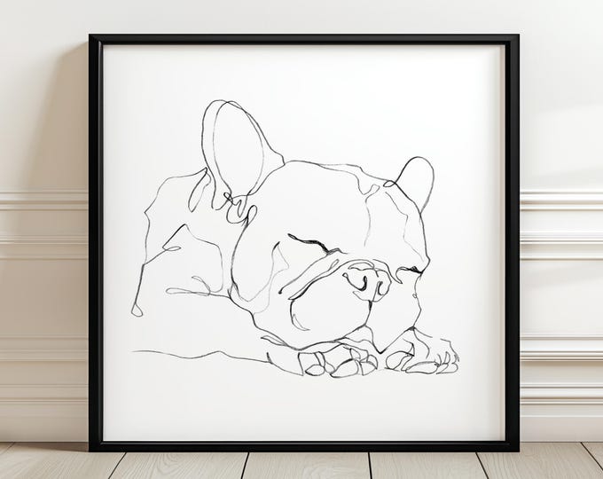 French Bulldog Art Print. Contour Drawing. Artist Ethan Harper. Cute Gifts for Dog Lovers. Dog Wall Decor.