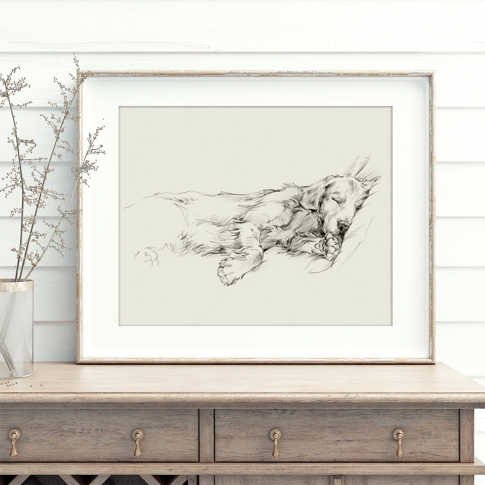 Golden Retriever Sketch Art Print: Elegant Dog Portrait by Ethan Harper - 7x5 in / 18x13 cm