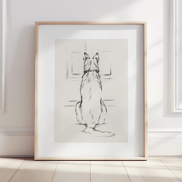 German Shepherd Art Print: Antique Style Pencil Sketch, Dog Lover Gift