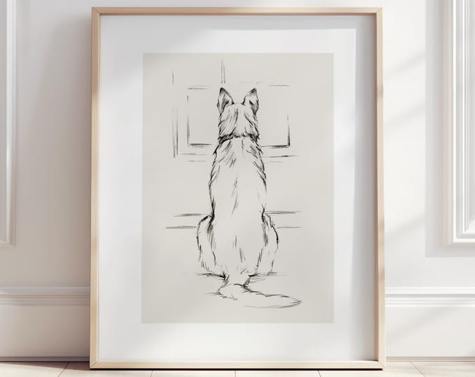 German Shepherd Wall Art Print, Dog Drawing, Fine Art Giclée, Dog Lover Gift, Ethan Harper, Nursery Dog Decor, Antique Style Pencil Sketch