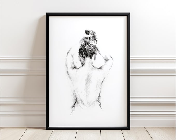 Figure Drawing. Nude Art Sketch. Fashion Sketch. Figurative Art Print