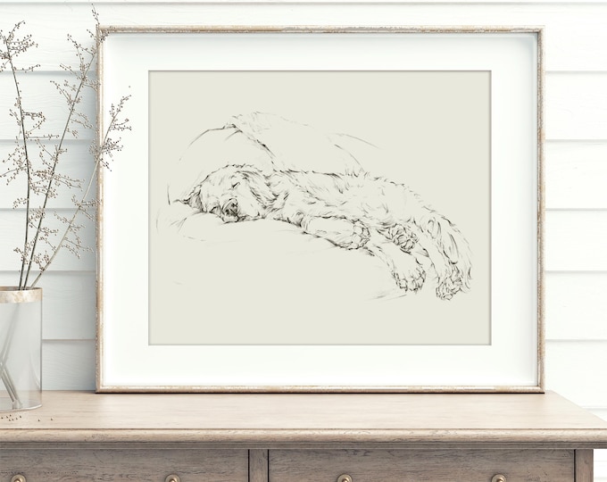 Golden Retriever Art Print, Dog Pencil Sketch by Ethan Harper, Sleeping Dog Decor, Puppy Wall Art, Dog Lover Gift, Nursery Dog Doodle Print