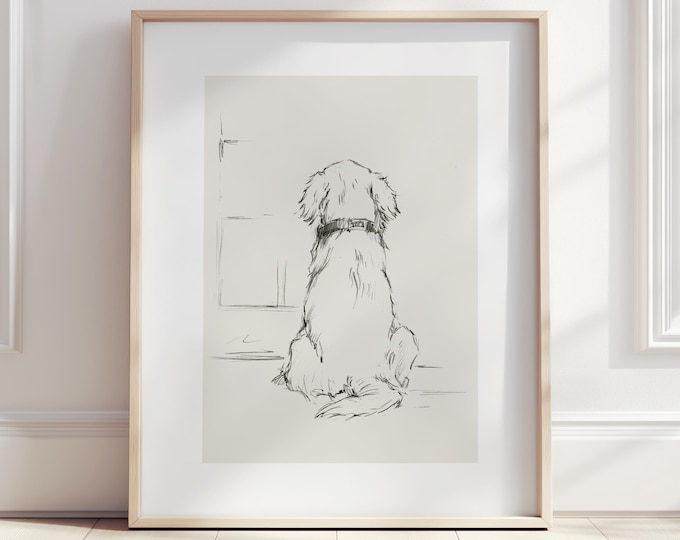 Retriever drawing, Golden Retriever fine art print, dog wall decor, pet portrait, dog lover gift, pencil sketch, home decor, dog artwork