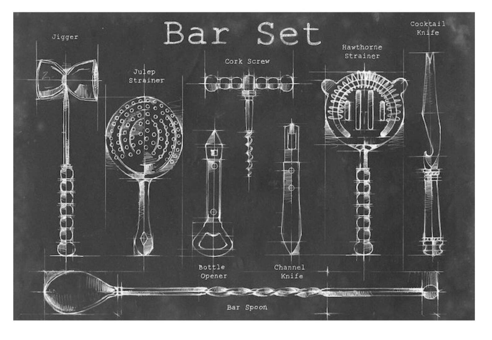 Home Bar Blueprint Wall Art Bar Set Blueprint Mixed Drinks Etsy