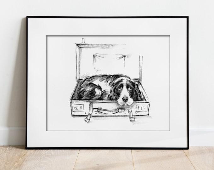 Springer Spaniel Dog Drawing Art Print. Spaniel Wall Decor. Gifts for Dog Lovers