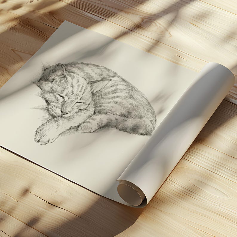 Cat Portrait Wall Art Print - Cat Drawing Poster for Pet Memorial Gift - Cat Artwork Illustration by Ethan Harper image 2