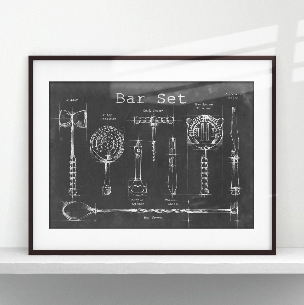 Home Bar, Blueprint Wall Art, Bar Set Blueprint, Mixed Drinks, Home Bar