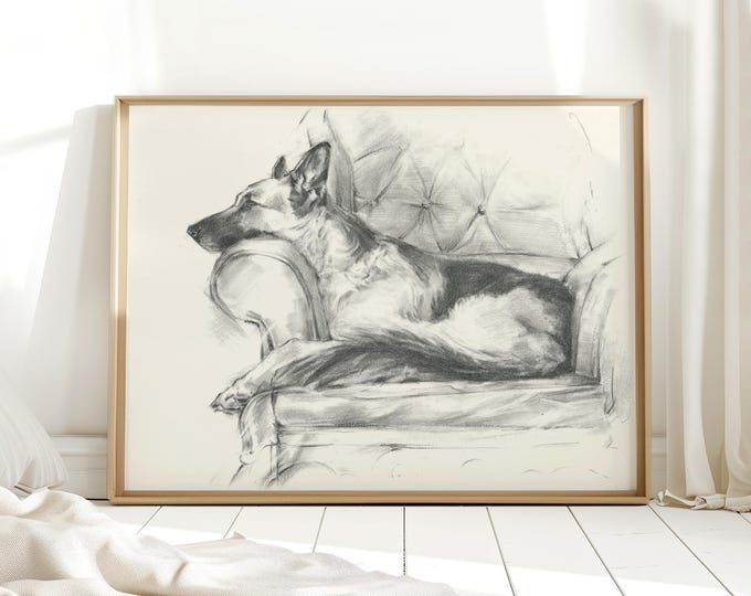 German Shepherd Art Print Best Housewarming Gift - Charcoal Dog Sketch Drawing - Pet Memorial Wall Art Decor - German Shepherd Portrait