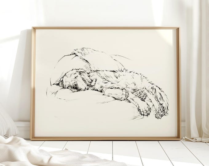 Golden Retriever Art Print For Home Decor Gift - Golden Retriever Fine Art Print Pencil Drawing-Dogs Wall Art Decor-Golden Retriever Artwork