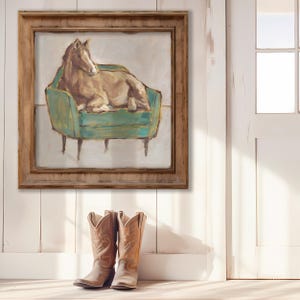 Horse Art Print - Whimsical Animal Wall Art Giclee - Horse On Couch Wall Art Prints Trendy Home-Decor - Farm Animal Wall Decor - Modern Art image 2