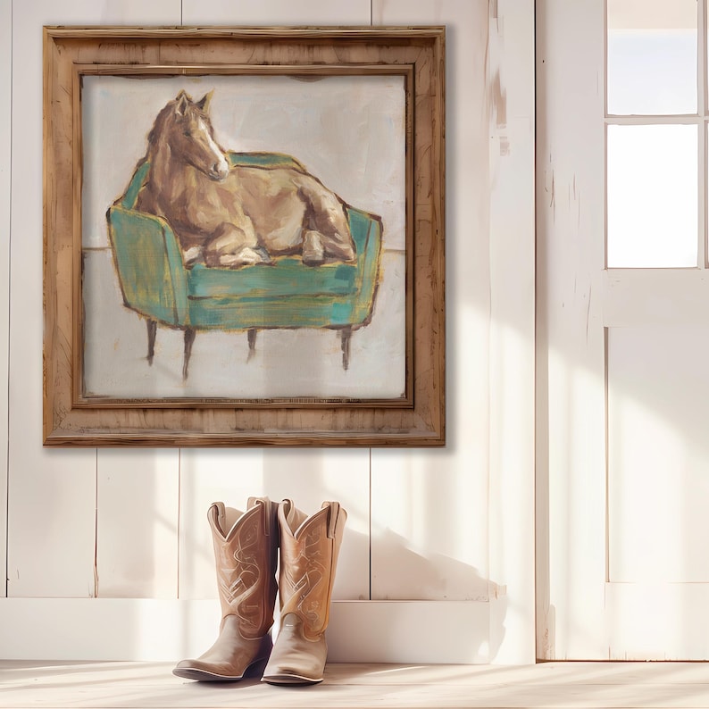 Horse Art Print - Whimsical Animal Wall Art Giclee - Horse On Couch Wall Art Prints Trendy Home-Decor - Farm Animal Wall Decor - Modern Art image 2