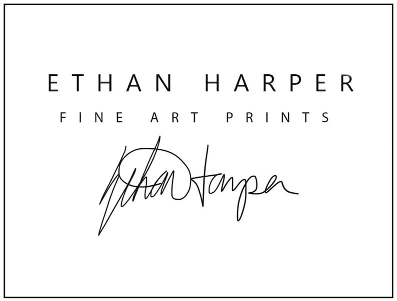 May include: Black and white logo for Ethan Harper Fine Art Prints. The logo features the text "Ethan Harper Fine Art Prints" and a handwritten signature.