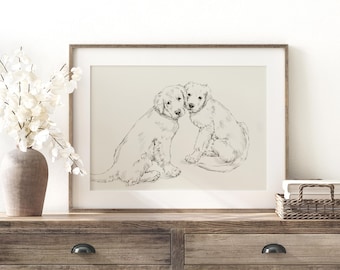 Golden Retriever Drawing Fine Art Print by Artist, Ethan Harper. Artwork for Dog Lovers.