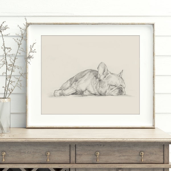 French Bulldog Art Print. Contour Drawing. Artist Ethan Harper. Cute Gifts for Dog Lovers. Dog Wall Decor.