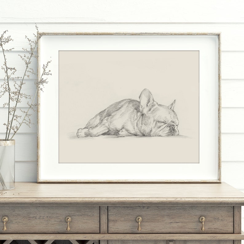 French Bulldog Art Print. Contour Drawing. Artist Ethan Harper. Cute Gifts for Dog Lovers. Dog Wall Decor. image 1