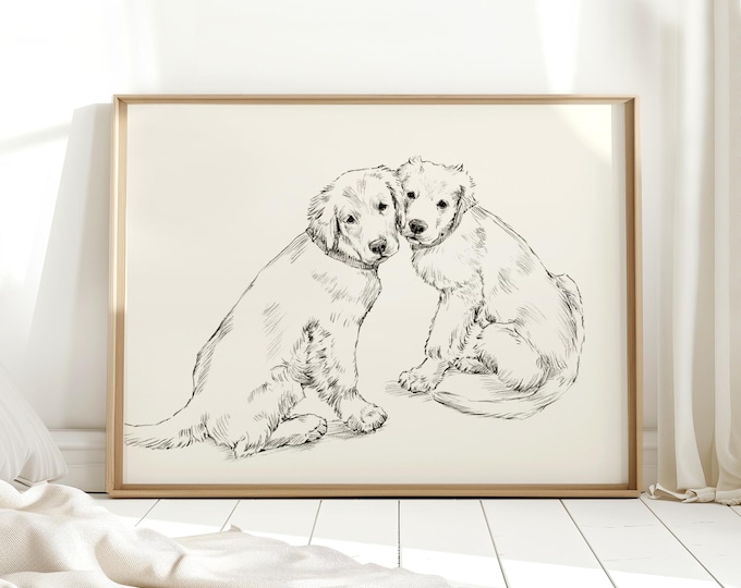Golden Retriever Drawing Fine Art Print by Artist, Ethan Harper. Artwork for Dog Lovers.