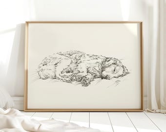 Golden Retriever Wall Art Prints by Ethan Harper - Golden Retriever Sketch Drawing For Nursery Decor or Gifts For Kids-Dog Portrait Painting
