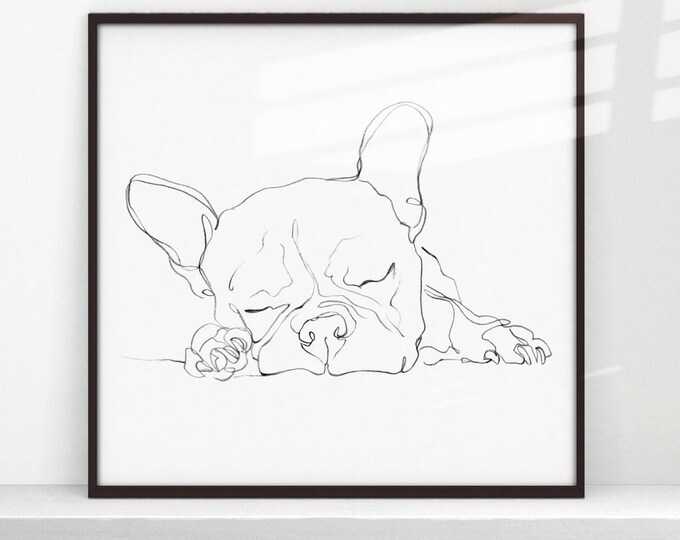 French Bulldog Art Print. Contour Drawing. Artist Ethan Harper. Cute Gifts for Dog Lovers. Dog Wall Decor.