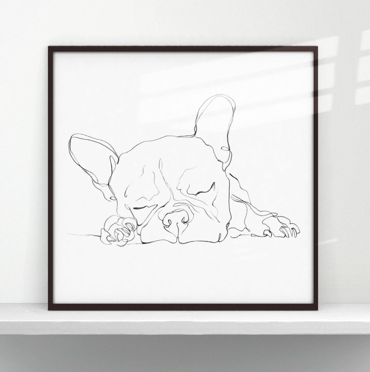 French Bulldog Art Print. Contour Drawing. Artist Ethan Harper