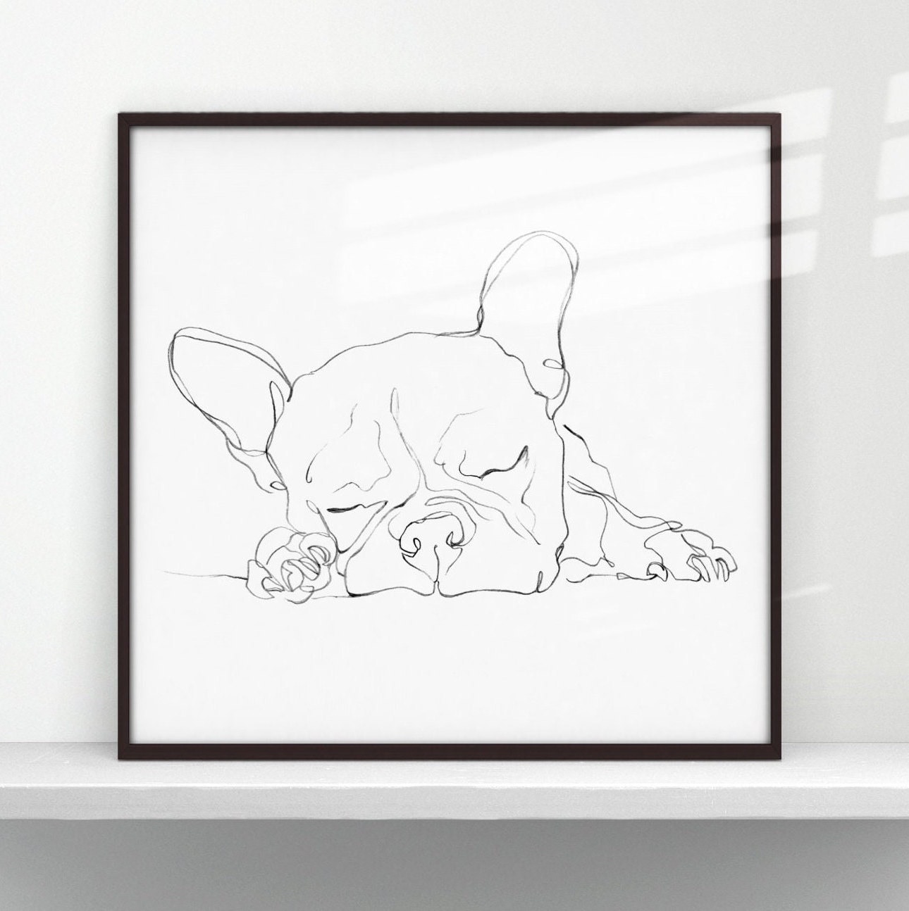 French Bulldog Art Print. Contour Drawing. Artist Ethan Harper