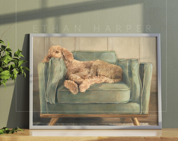 Golden Doodle Retriever Art Print by Ethan Harper. Goldendoodle Painting Wall Decor.