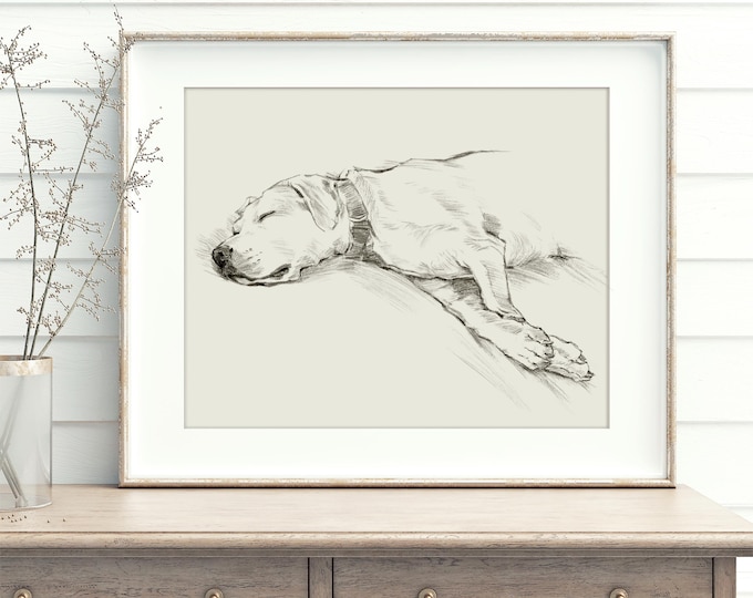 Yellow Labrador Retriever sleeping dog art print by Ethan Harper. Nursery and home wall decor