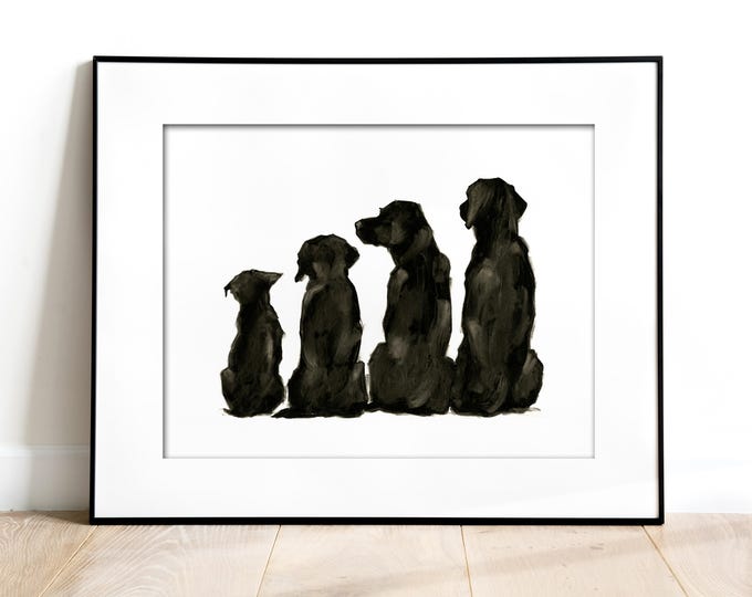 Black Lab Art Print - Cute Black Dog Wall Decor, Playful Labrador Silhouette Painting, Pet Nursery Gift for Dog Lovers