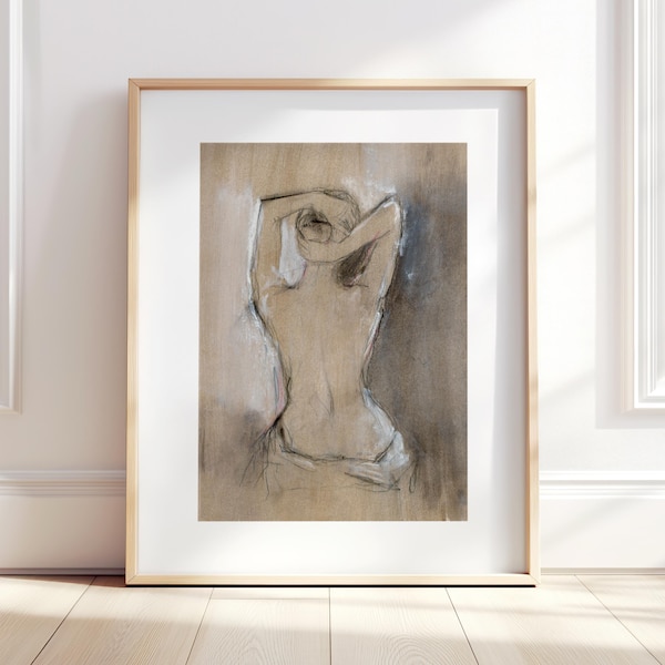 Nude Figure Art Print, Minimalist Line Drawing, Modern Home Decor