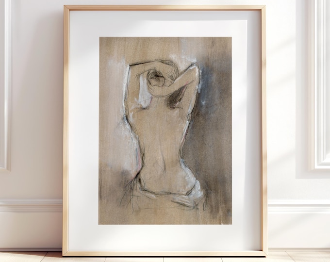 Nude Figure Painting Art Print, Elegant Figurative Line Drawing, Minimalist Modern Wall Decor, Sophisticated, Feminine, Home Decor