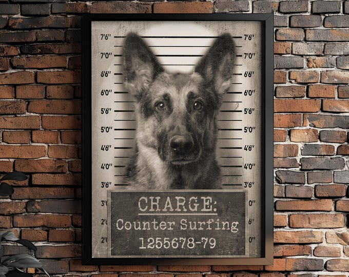 German Shepherd Mug Shot Art Print, Fine Art Giclee by Ethan Harper, Unique Dog Wall Decor, Animal Portrait Gift, Home Office Decoration