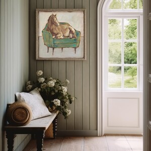 Horse Art Print - Whimsical Animal Wall Art Giclee - Horse On Couch Wall Art Prints Trendy Home-Decor - Farm Animal Wall Decor - Modern Art image 3