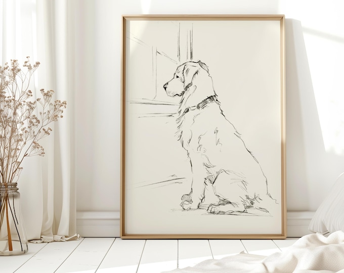 Golden Retriever Art Print: Pencil Sketch Dog Portrait
