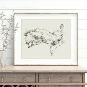 Impresión artística de pastor alemán: dibujo a lápiz de un perro durmiendo
