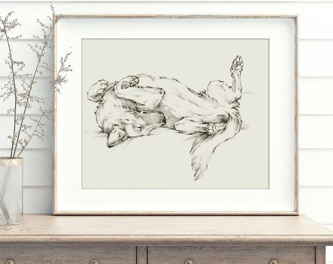 German Shepherd Art Print: Pencil Sketch of Sleeping Dog