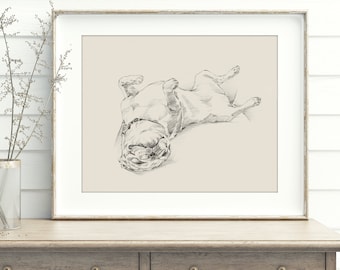 Pug Drawing Art Print Artist Ethan Harper. Cute Gifts for Dog Lovers. Dog Wall Decor.