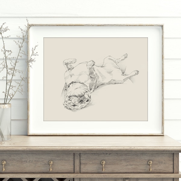 Pug Drawing Art Print Artist Ethan Harper. Cute Gifts for Dog Lovers. Dog Wall Decor.
