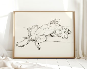 Border Collie Wall Art Prints Dog Painting - Border Collie Drawing Art Sketch For Home Decor Art - Sleeping Dog Art Painting For Wall Decor
