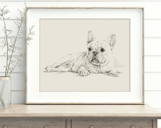 French Bulldog Art Print. Contour Drawing. Artist Ethan Harper. Cute Gifts for Dog Lovers. Dog Wall Decor.