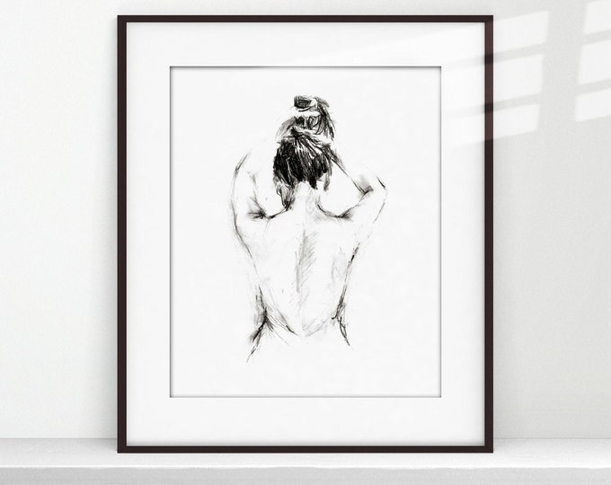 Figure Drawing. Nude Art Sketch. Fashion Sketch. Figurative Art Print