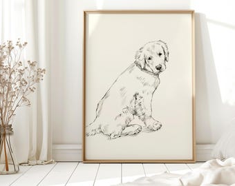Golden Retriever Puppy Drawing Fine Art Print by Ethan Harper. Artwork for Dog Lovers.