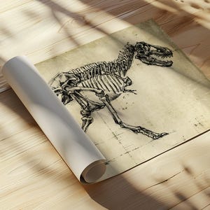 T-Rex Dinosaur Wall Art Prints - Dinosaur Skeleton Print For Wall Art Decor - Tyrannosaurus Rex Dinosaur Fossil Painting - Skeleton Drawing image 2