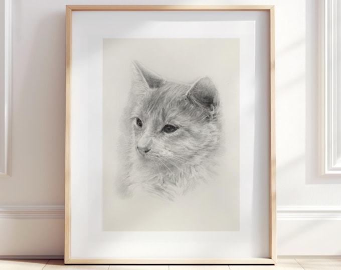 Custom Cat Memorial Portrait From Photo - Hand Drawn Graphite Pet Artwork - Personalized Cat Loss Keepsake - Pet Sympathy Gift For Cat Owner